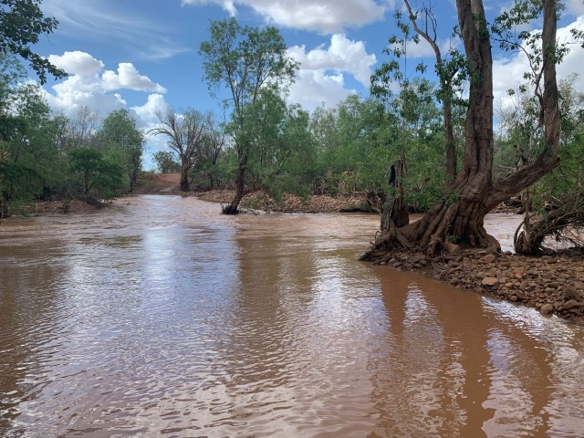 The Victoria River flowing strong with the Wet Season rains